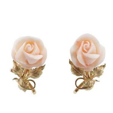 Pair of Floriform Carved Coral Earrings - image 1