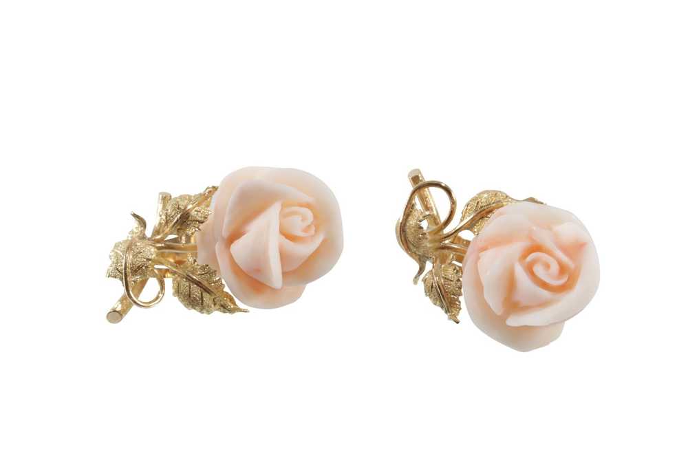 Pair of Floriform Carved Coral Earrings - image 2