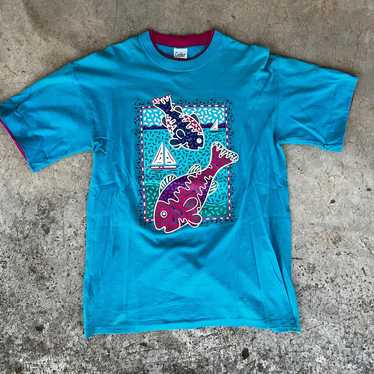 Tropical Fish Vintage 90s T Shirt Bedazzled Studded Single Stitch Unisex XL  