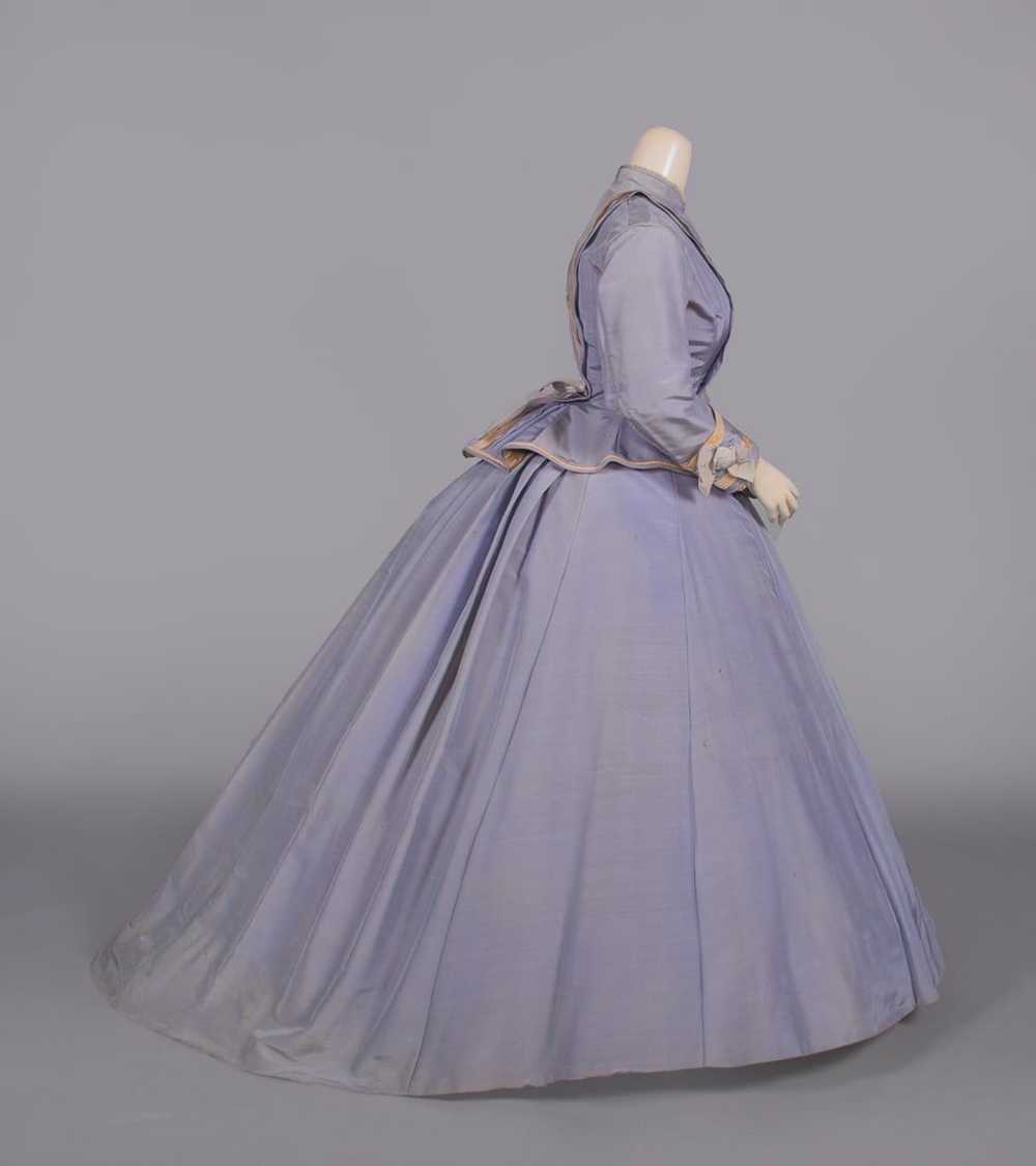 PERIWINKLE SILK FAILLE DAY DRESS, c. 1867 - image 3
