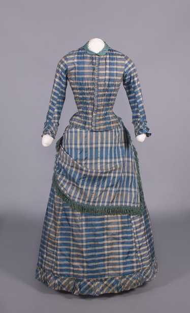 PLAID SILK TAFFETA DAY DRESS, 1880s - image 1