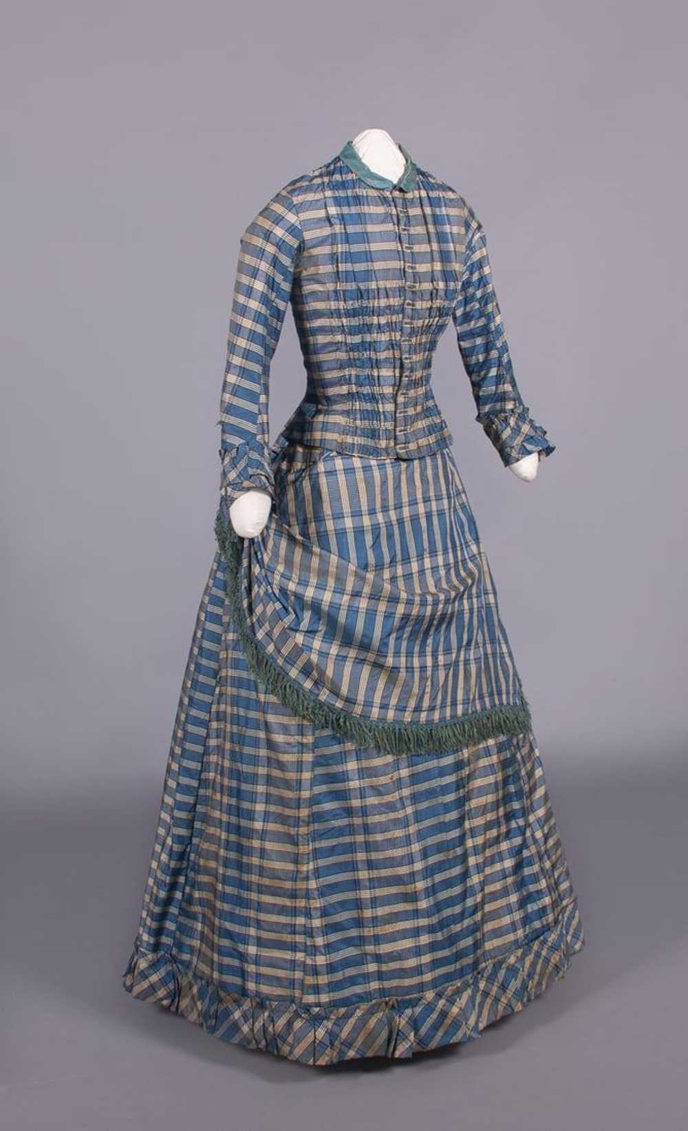 PLAID SILK TAFFETA DAY DRESS, 1880s - image 2