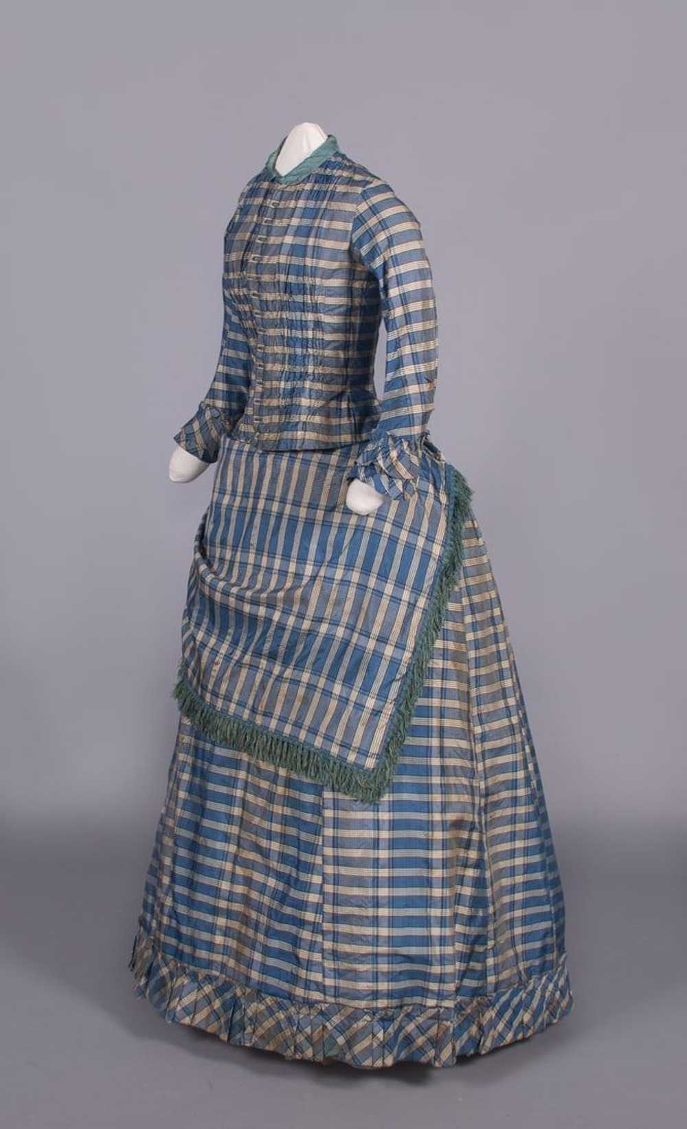 PLAID SILK TAFFETA DAY DRESS, 1880s - image 3