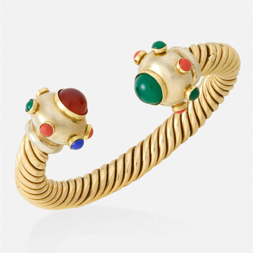 Italian, Gold and gem-set cuff bracelet - image 1