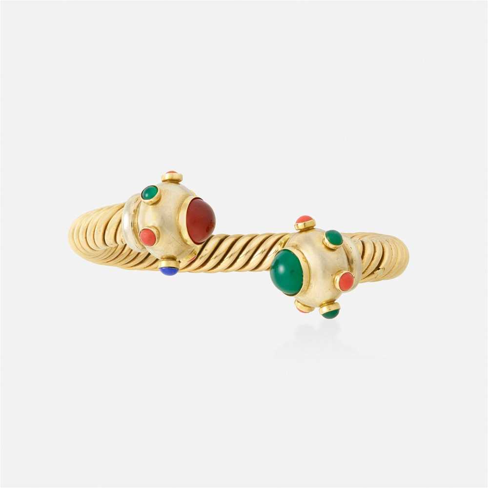 Italian, Gold and gem-set cuff bracelet - image 2