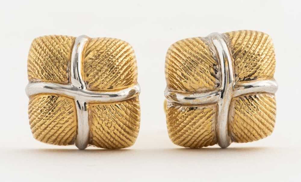 14K Yellow & White Gold "X" Square Earrings - image 5