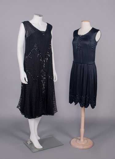 TWO SILK GEORGETTE OR SATIN BEADED EVENING DRESSES