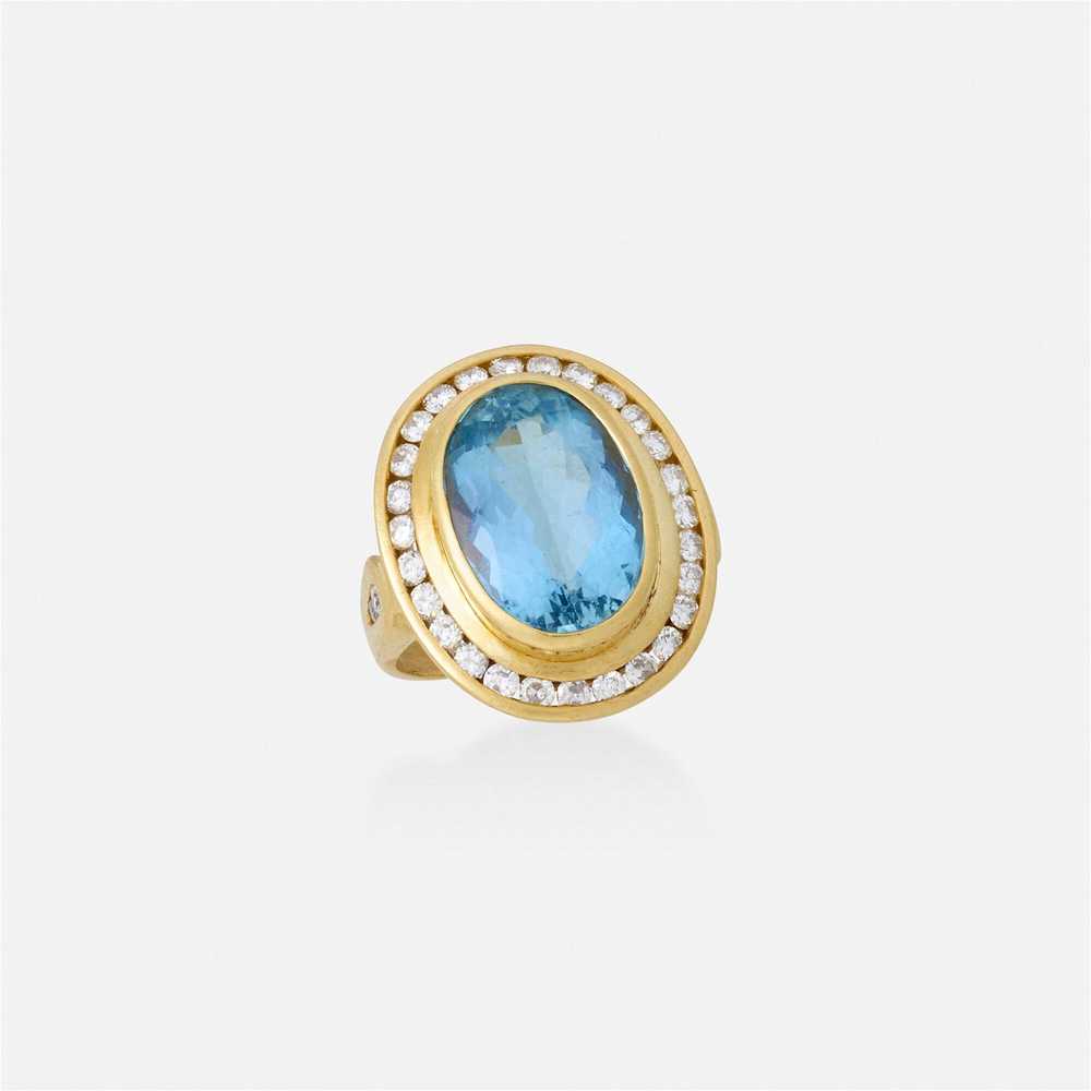 Aquamarine, diamond, and gold ring - image 1