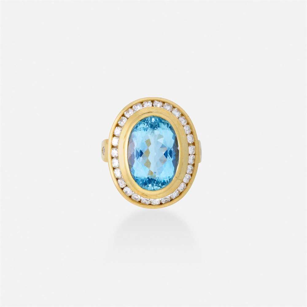 Aquamarine, diamond, and gold ring - image 2