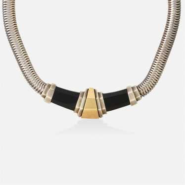 Black onyx, sterling silver, and gold necklace - image 1