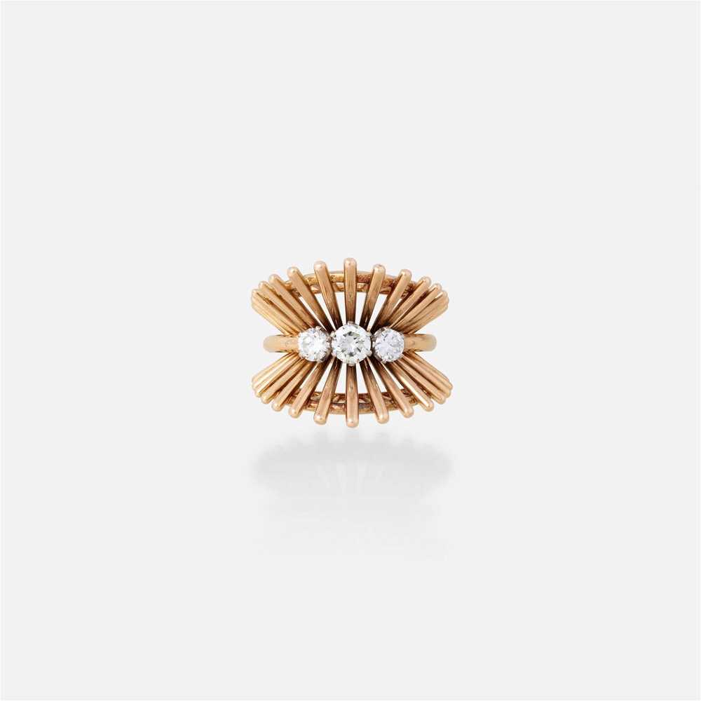 Retro, Diamond and pink gold ring - image 2