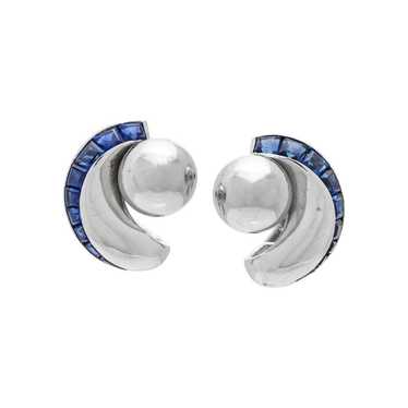 PLATINUM AND SAPPHIRE EARCLIPS