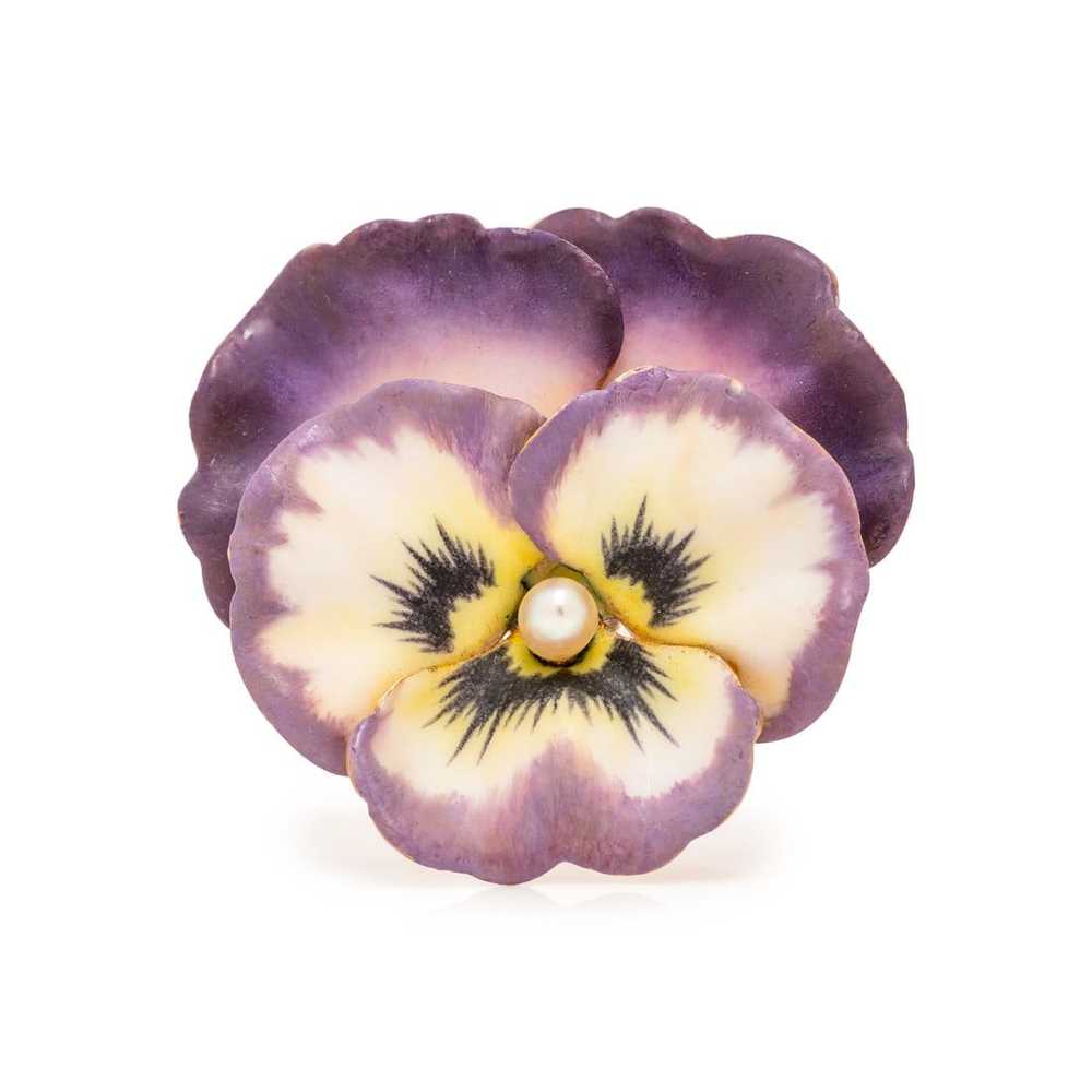 SEED PEARL AND ENAMEL PANSY PENDANT/BROOCH - image 1