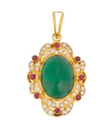An Emerald, Diamond, Ruby and Gold Pendant - image 1