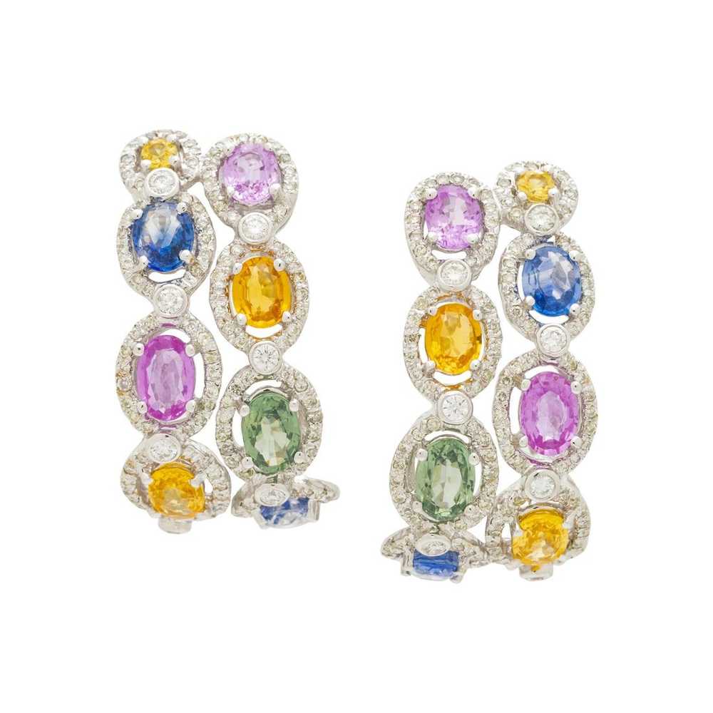 MULTICOLOR SAPPHIRE AND DIAMOND EARCLIPS - image 1