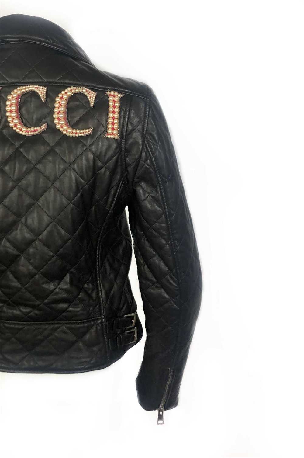 GUCCI Brown Leather Moto Jacket w/ Pearls Size 44 - image 10