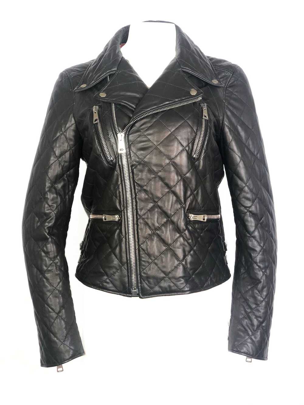 GUCCI Brown Leather Moto Jacket w/ Pearls Size 44 - image 2