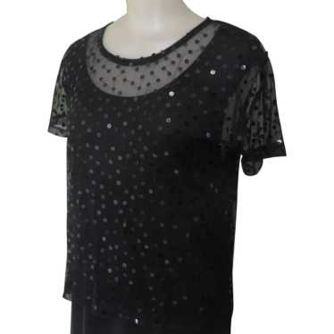 Vintage Sequined & Sheer Net Blouse, Black Party … - image 1