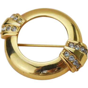 Open circle brooch gold tone, accent round rhines… - image 1