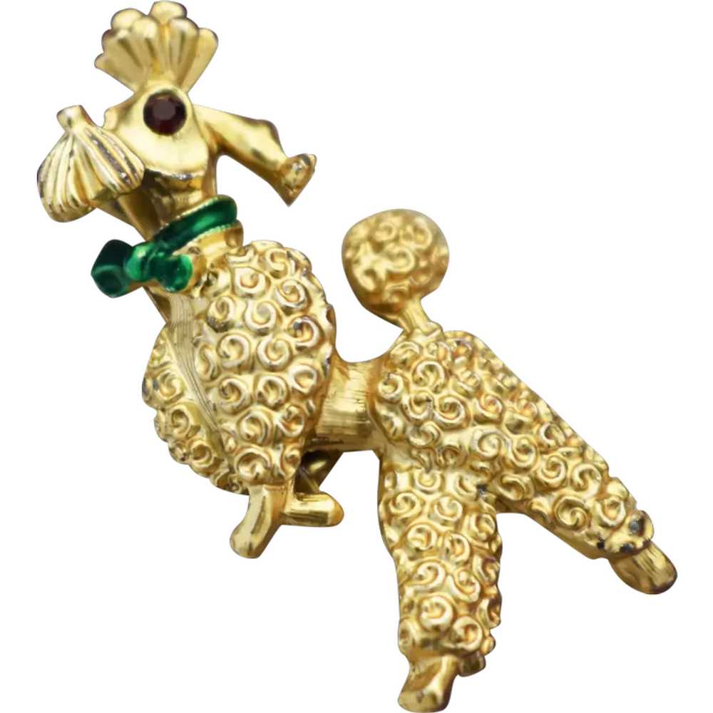 Gold poodle brooch pin, cute little dog brooch - image 1