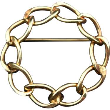 Gold link brooch, simple open circle chain pin