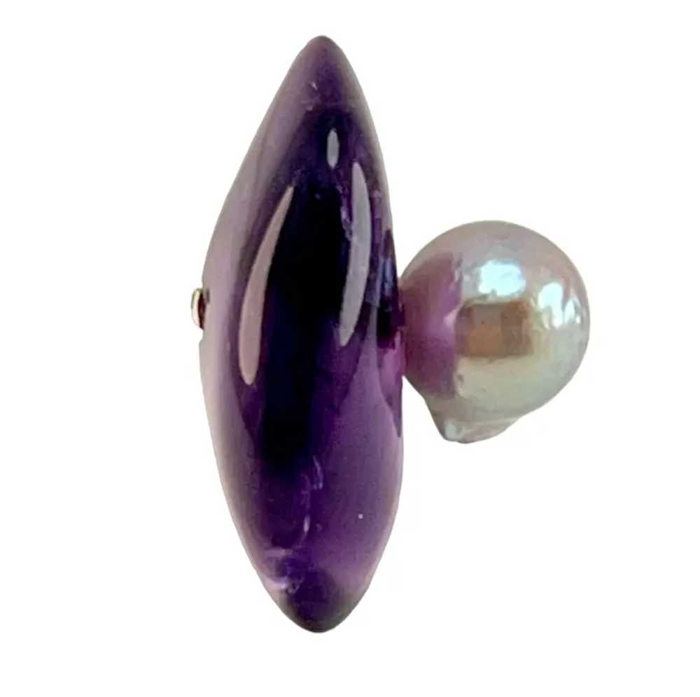 Natural Amethyst and Baroque Pearl Sterling Ring … - image 3