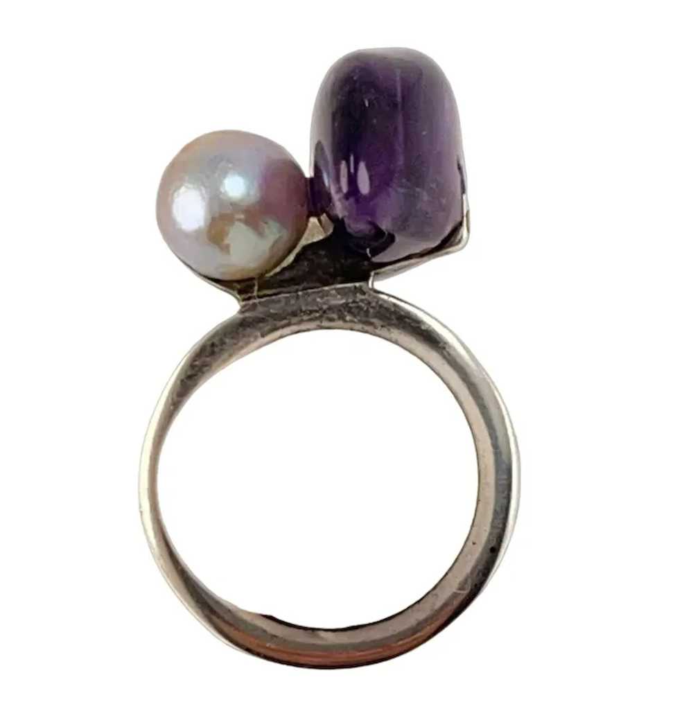 Natural Amethyst and Baroque Pearl Sterling Ring … - image 5
