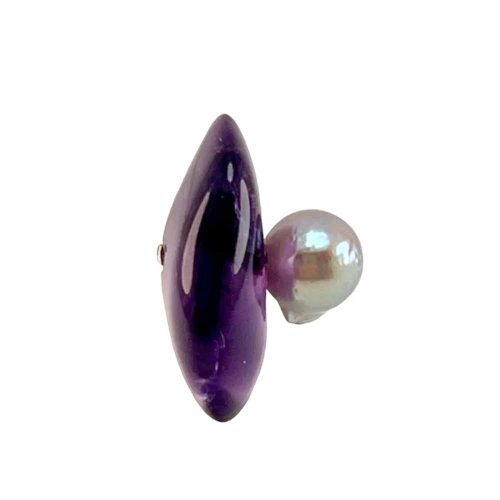 Natural Amethyst and Baroque Pearl Sterling Ring … - image 6