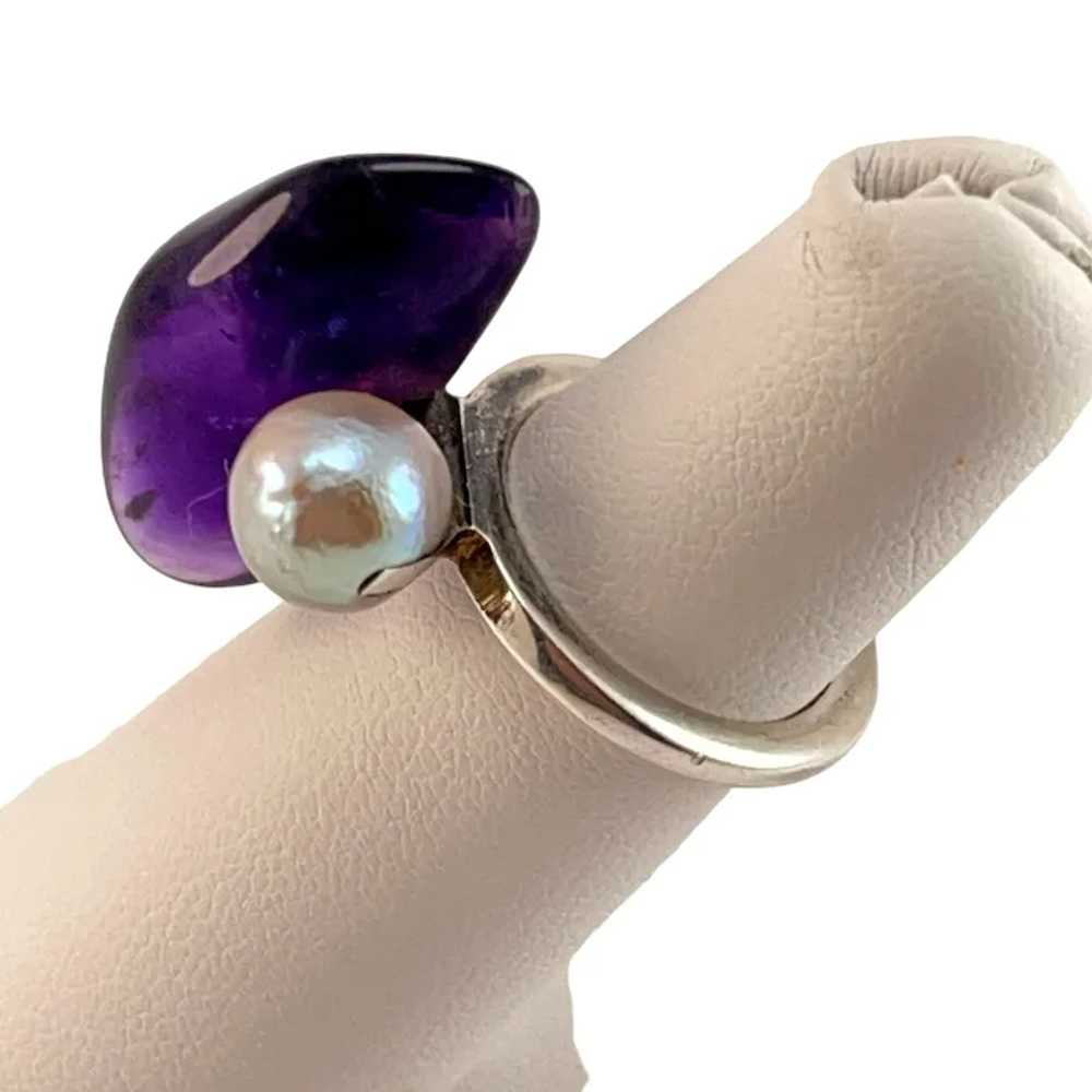 Natural Amethyst and Baroque Pearl Sterling Ring … - image 7