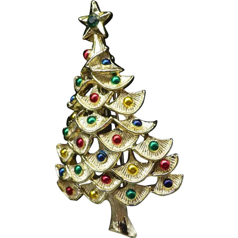 1950s Christmas Tree Brooch Signed Gerrys, Colorf… - image 1