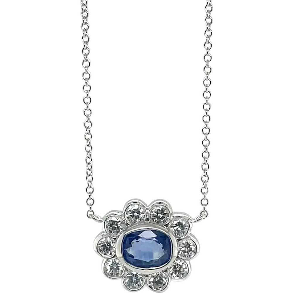 14K White Gold Sapphire and Diamond Pendant - image 1