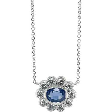 14K White Gold Sapphire and Diamond Pendant - image 1