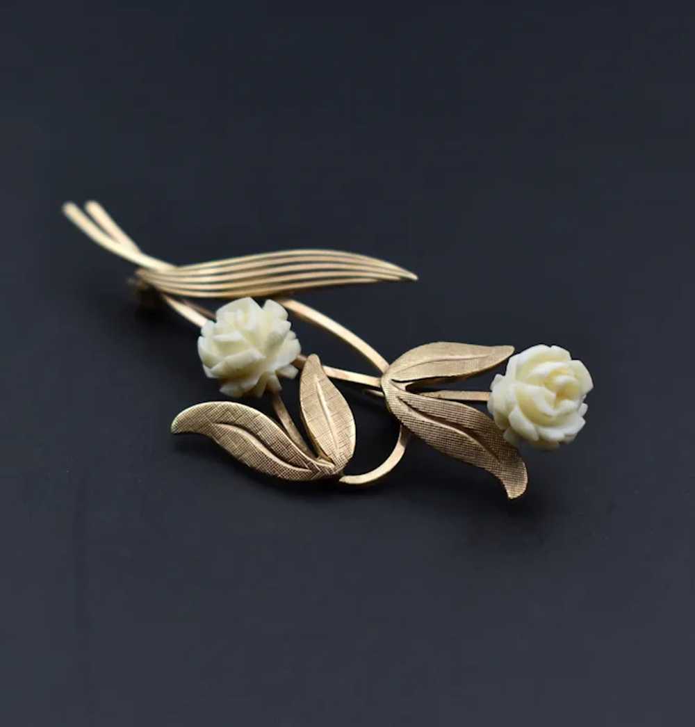 White roses brooch pin vintage, Van Dell flower b… - image 10