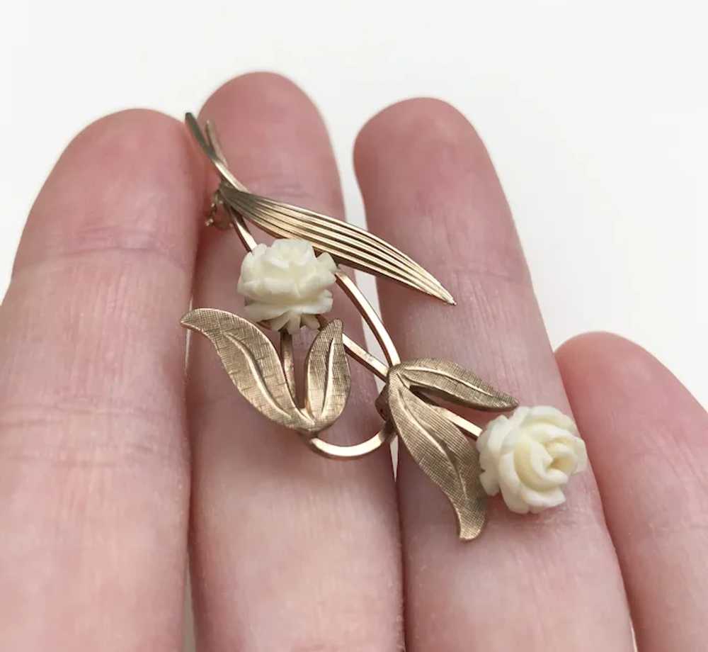 White roses brooch pin vintage, Van Dell flower b… - image 12
