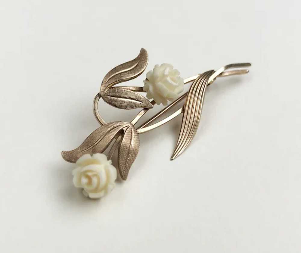 White roses brooch pin vintage, Van Dell flower b… - image 2