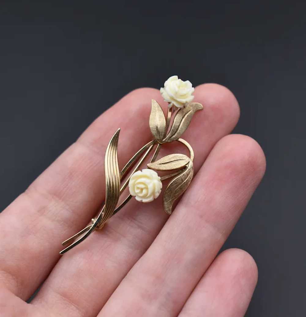 White roses brooch pin vintage, Van Dell flower b… - image 3