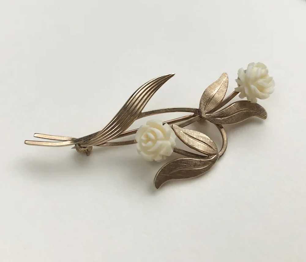 White roses brooch pin vintage, Van Dell flower b… - image 4