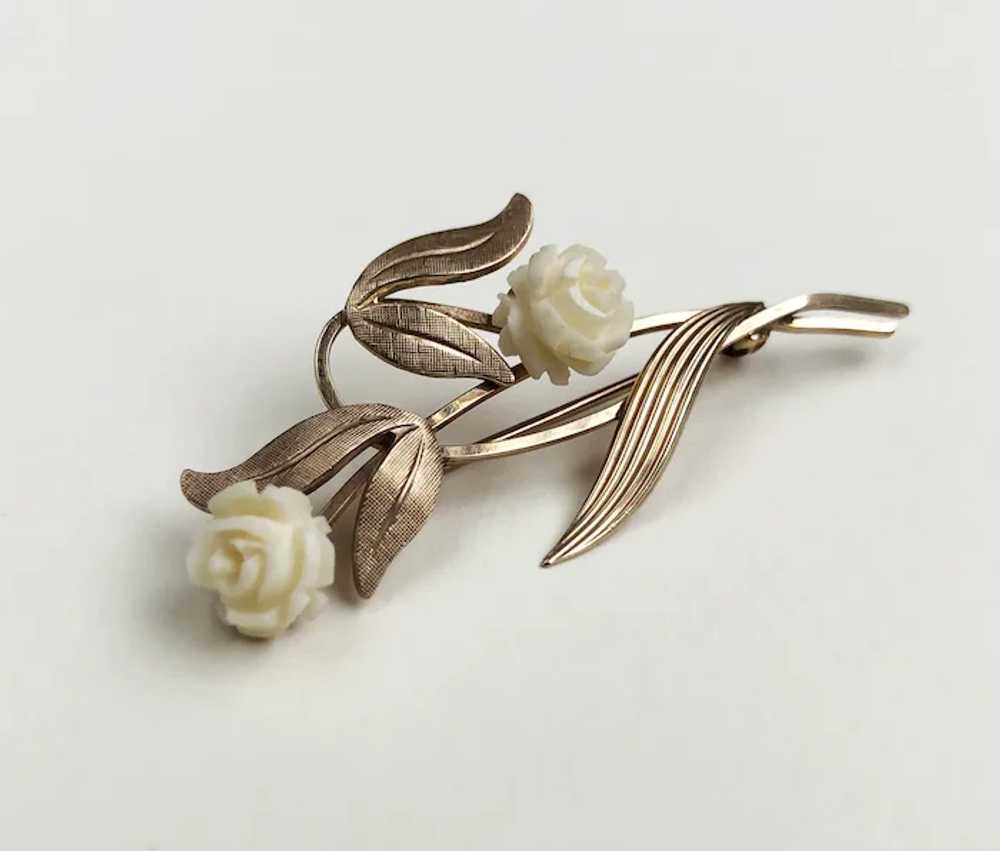White roses brooch pin vintage, Van Dell flower b… - image 7