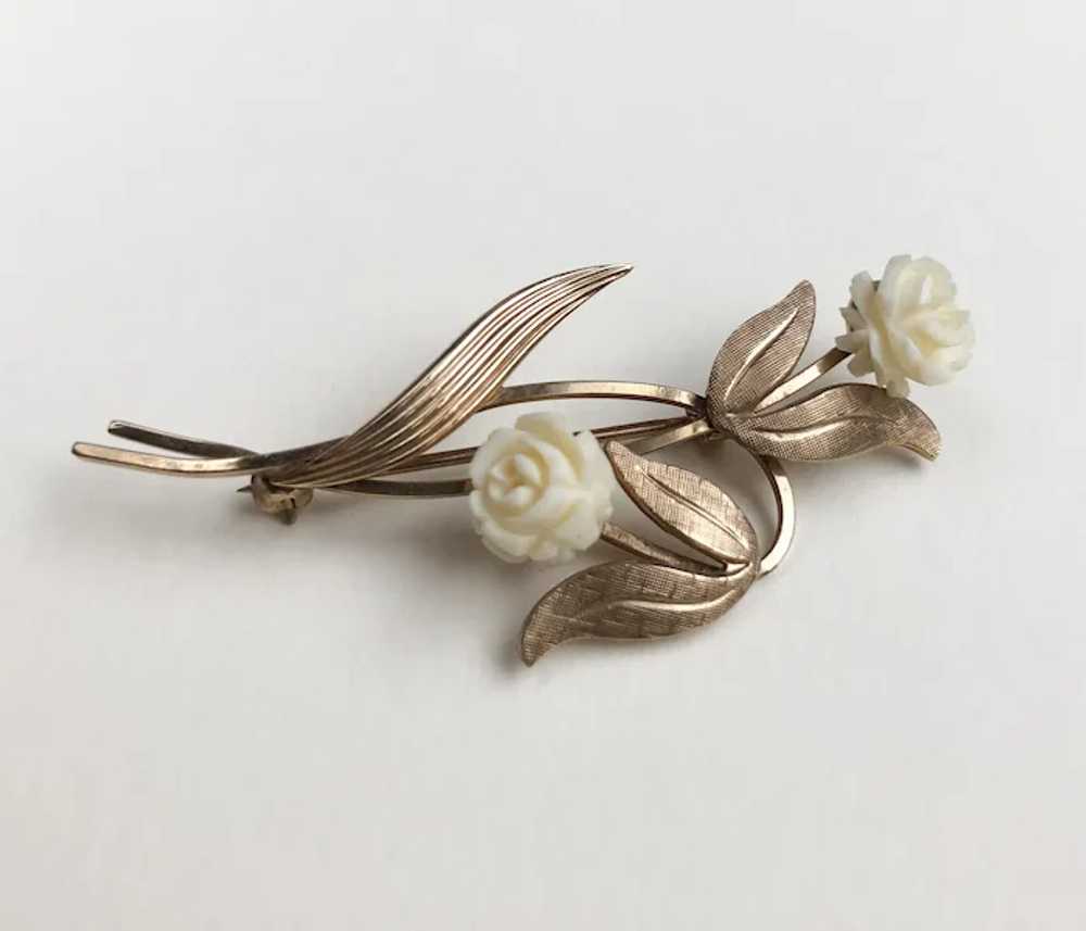 White roses brooch pin vintage, Van Dell flower b… - image 8
