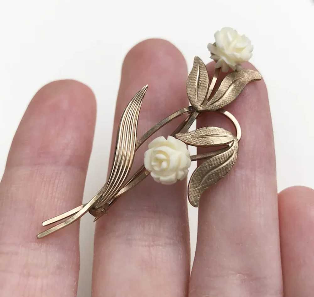 White roses brooch pin vintage, Van Dell flower b… - image 9