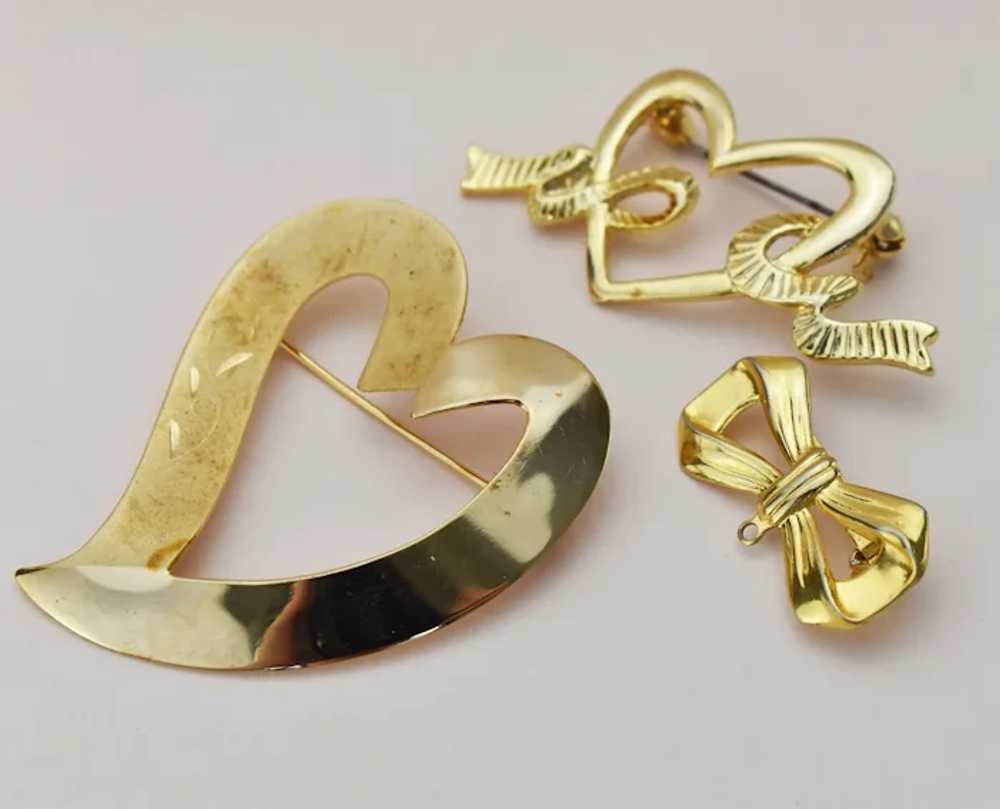 Vintage gold heart brooch set, cute lapel pin, re… - image 4