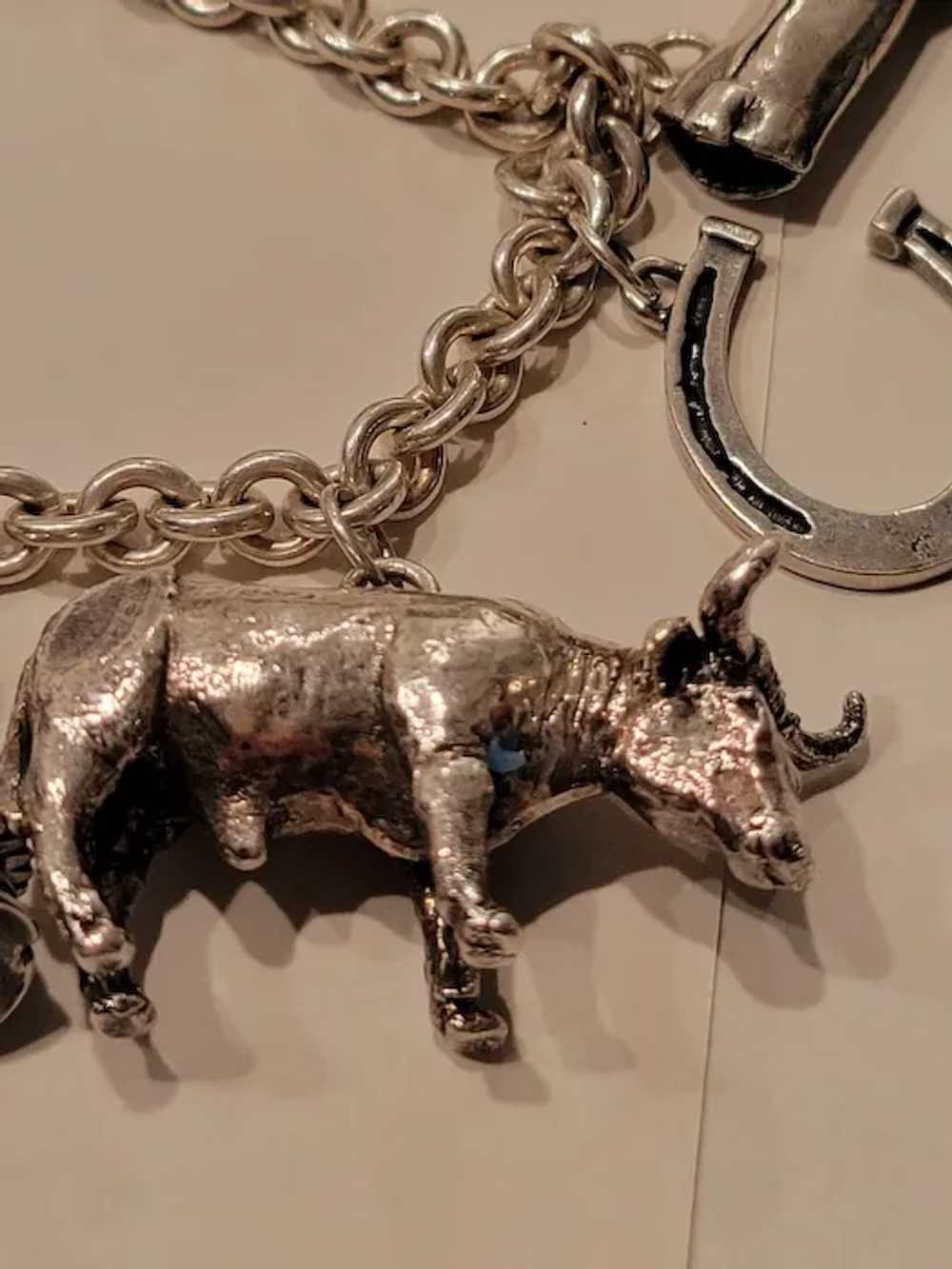 Western Themed Sterling Charm Necklace/Designer - image 9