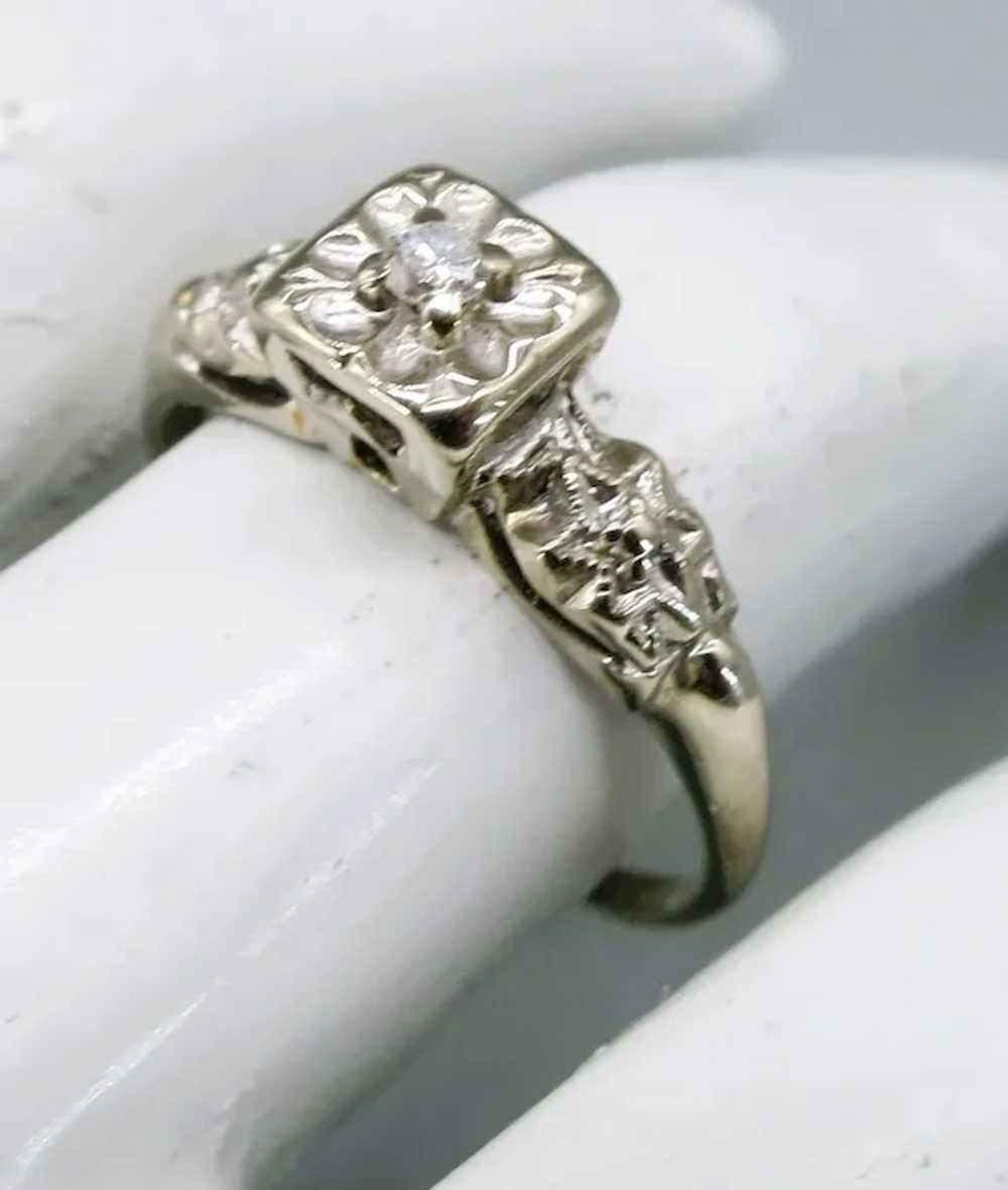 VINTAGE  50's   14k White Gold Engagement Ring  S… - image 11