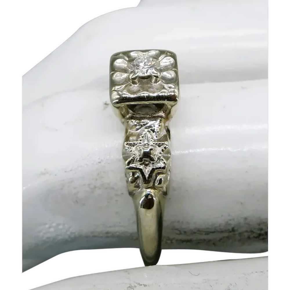 VINTAGE  50's   14k White Gold Engagement Ring  S… - image 1