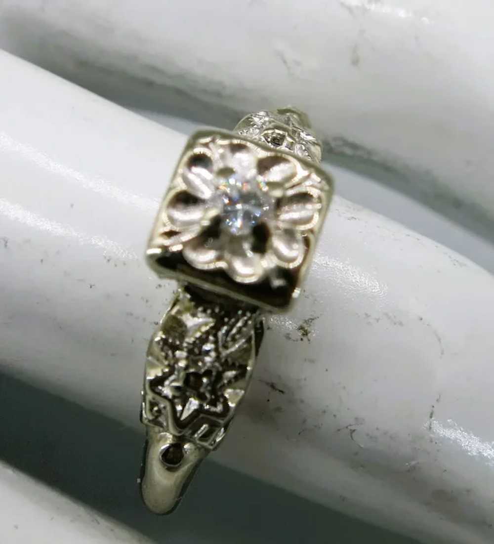 VINTAGE  50's   14k White Gold Engagement Ring  S… - image 2