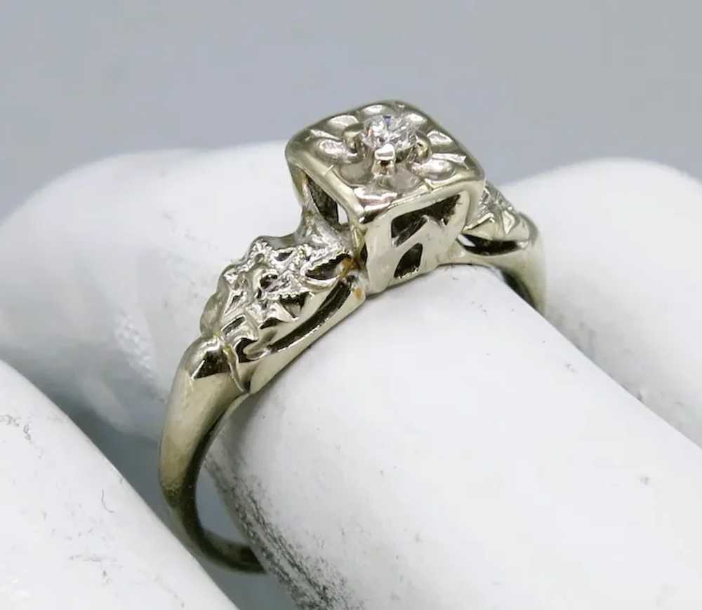 VINTAGE  50's   14k White Gold Engagement Ring  S… - image 3
