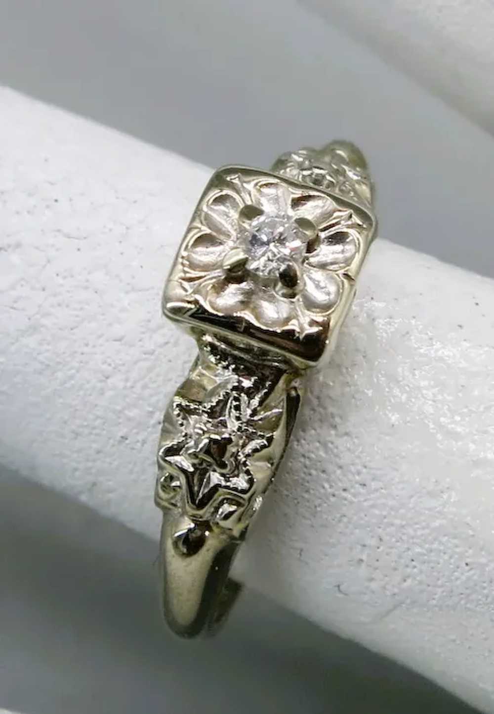 VINTAGE  50's   14k White Gold Engagement Ring  S… - image 6