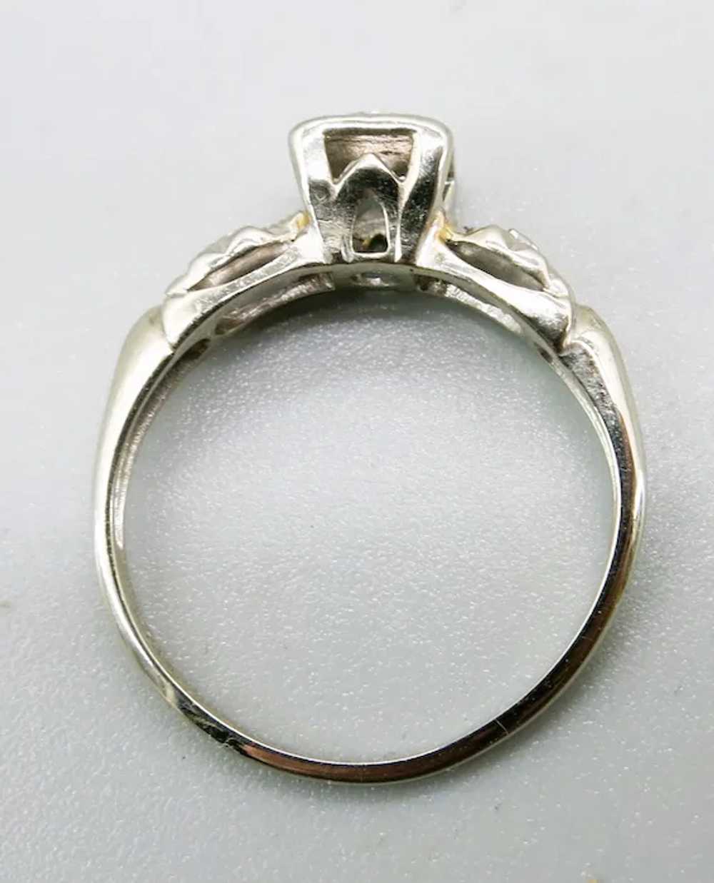 VINTAGE  50's   14k White Gold Engagement Ring  S… - image 9