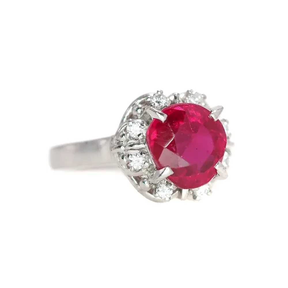 Vintage 1950s Mid Century Round Cut Lab Ruby, Dia… - image 2