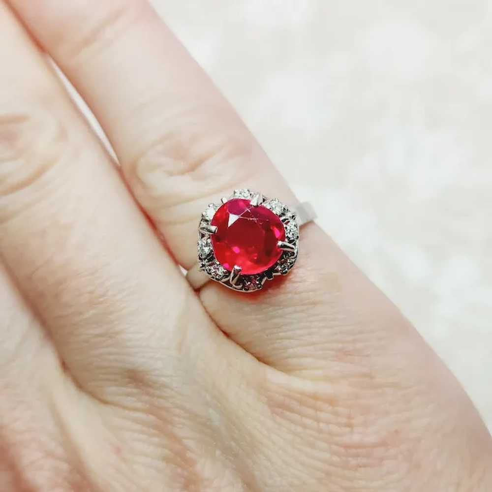 Vintage 1950s Mid Century Round Cut Lab Ruby, Dia… - image 7